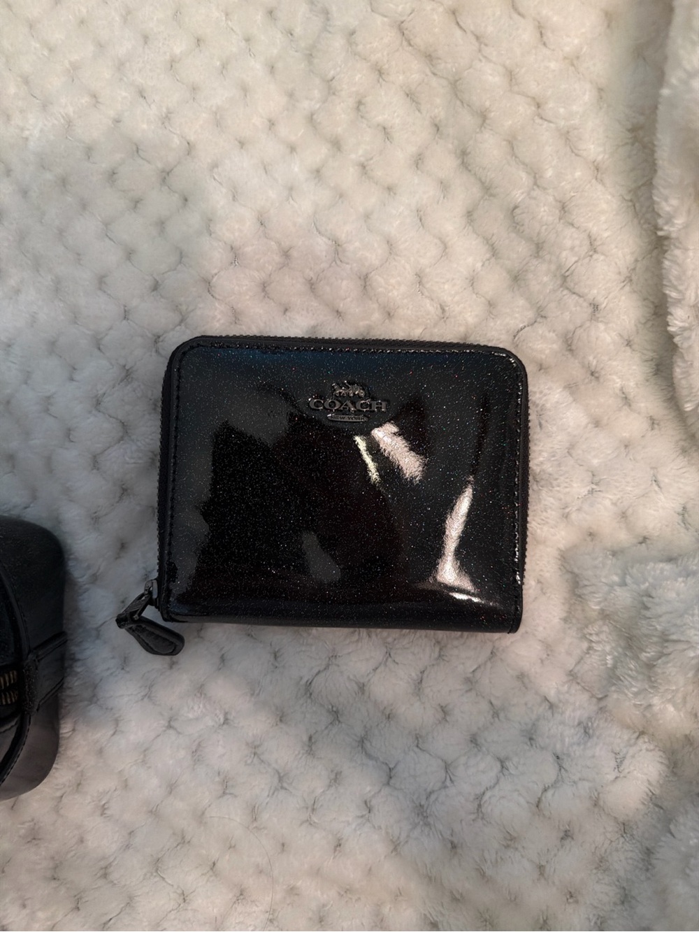 Coach Black Patent Zip Card Holder